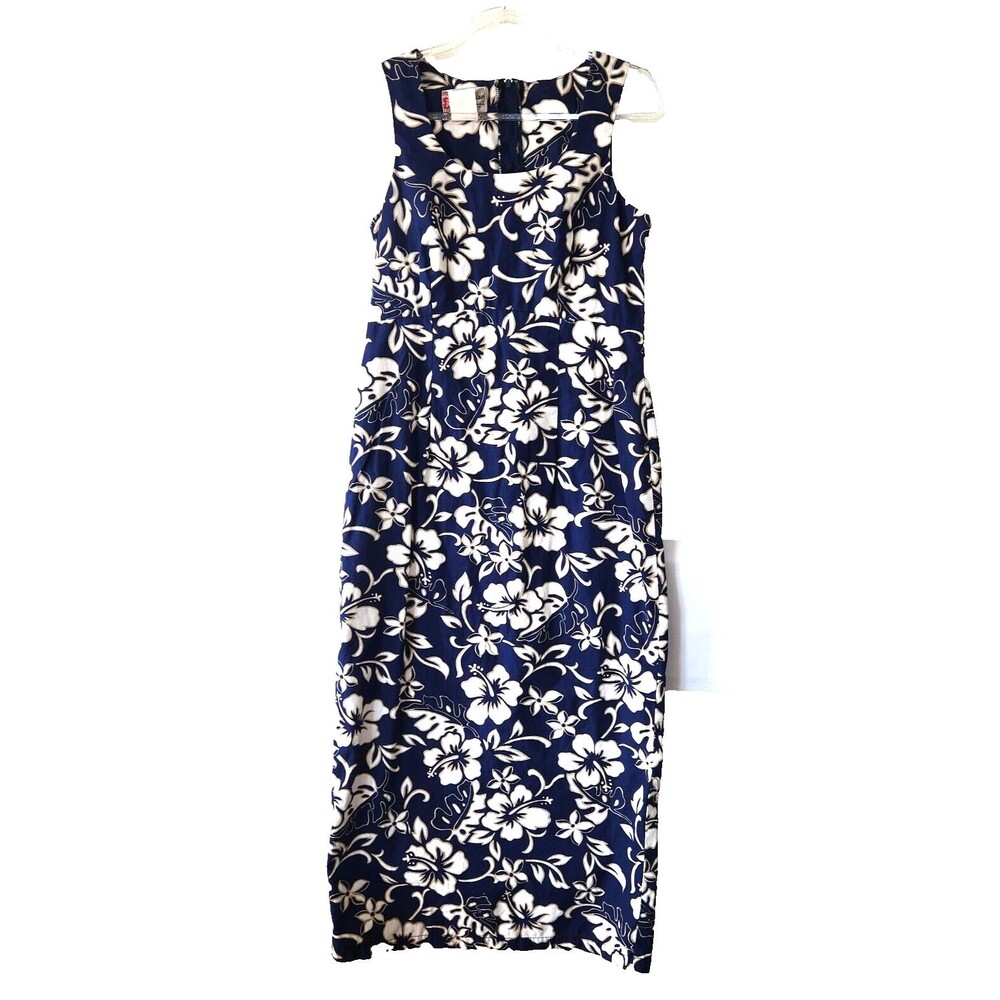 Hilo Hattie Vintage Hawaiian Maxi Dress Blue Floral Sz 4 (Approximate)